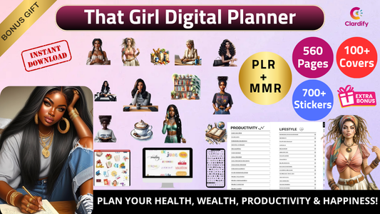 That Girl Digital Planner – 560 Editable Pages, 7000+ Stickers, 100+ Covers | Lifestyle, Productivity & Wellness Planner (PLR + MRR Resell Rights)
